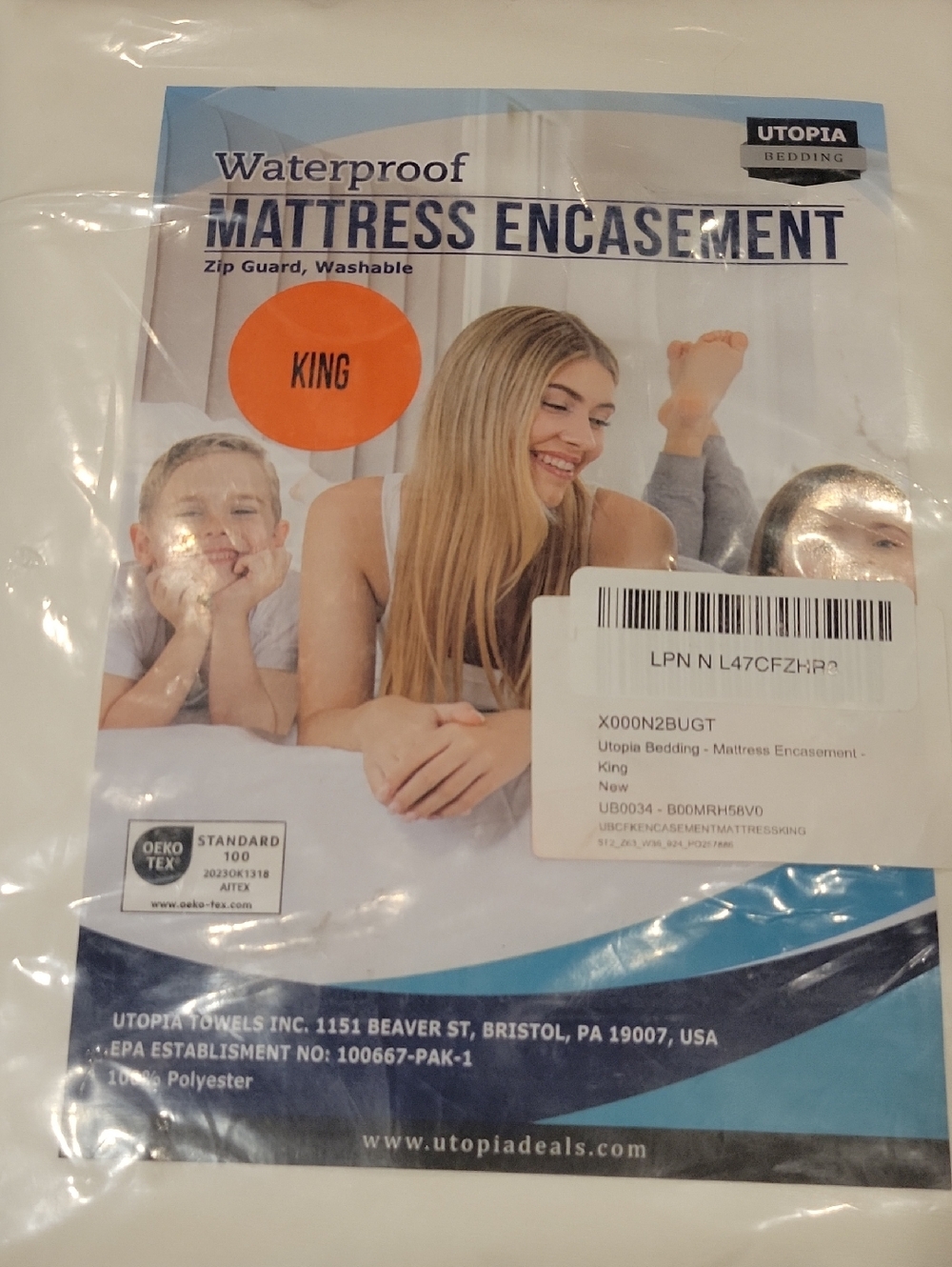 Waterproof Mattress Encasement W/ Zip Guard/ Washable/ NWT/ King Sz.